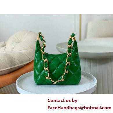 Chanel Shiny Lambskin  &  Gold-Tone Metal Small Hobo Bag Green AS4922 2025